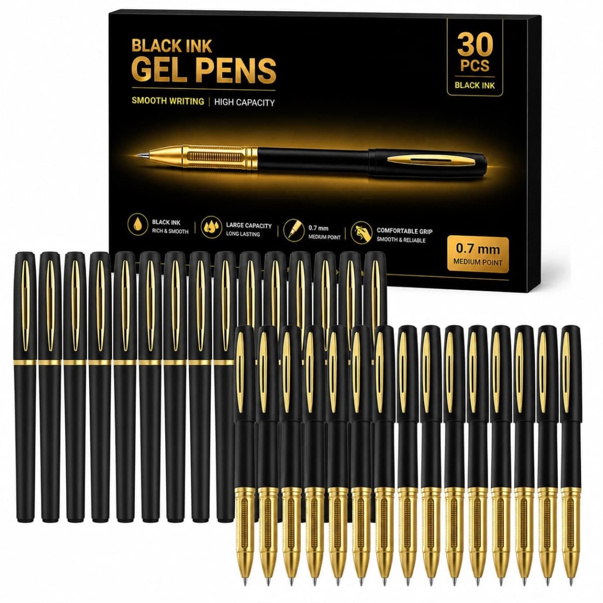 DruckFeder FederDruck Gel Pens 30 Pack Black Fine Point Smooth Writing Pens, Gel Ink Rollerball Pens 0.7mm,Back to School Supplies — image 1