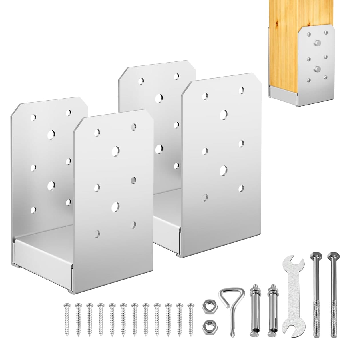 FMhotu 4x4 Post Base, 3Pcs Stainless Steel Adjustable Post Anchor Bracket(Internal 3.5" x 3.5"), Adjustable Post Base for Pavilion Deck Porch Handrail Railing Support Decorative Anchor Plate — image 1