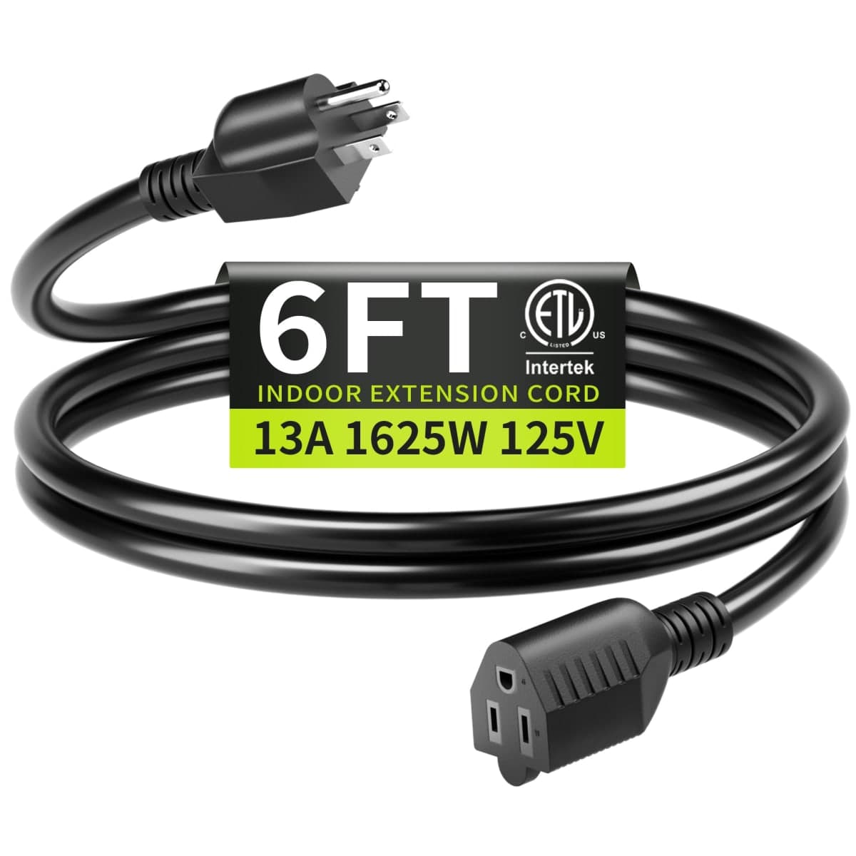 Seeklyze 16/3 Black Extension Cord 6 FT Indoor, Short Extension Cord — image 1