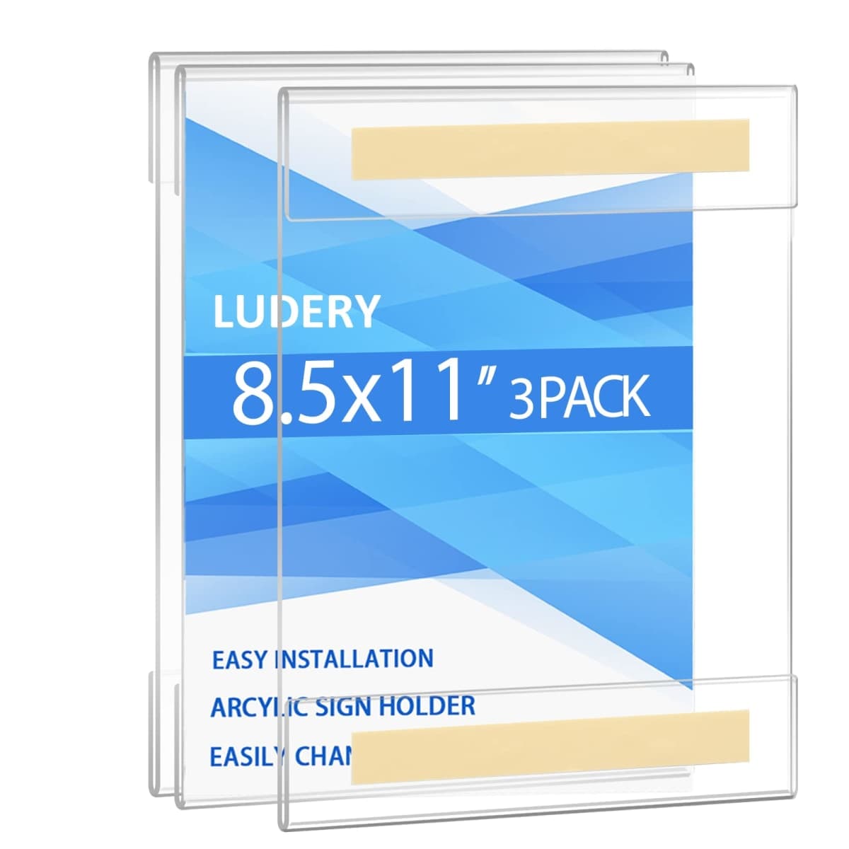 Ludery Acrylic Sign Holder 8.5 x 11 Wall Mount, Clear 8.5 x 11 Acrylic Sign Holder with Double Sided Tape Adhesive for Home, Office, Store, Restaurant (3 Pack) — image 1
