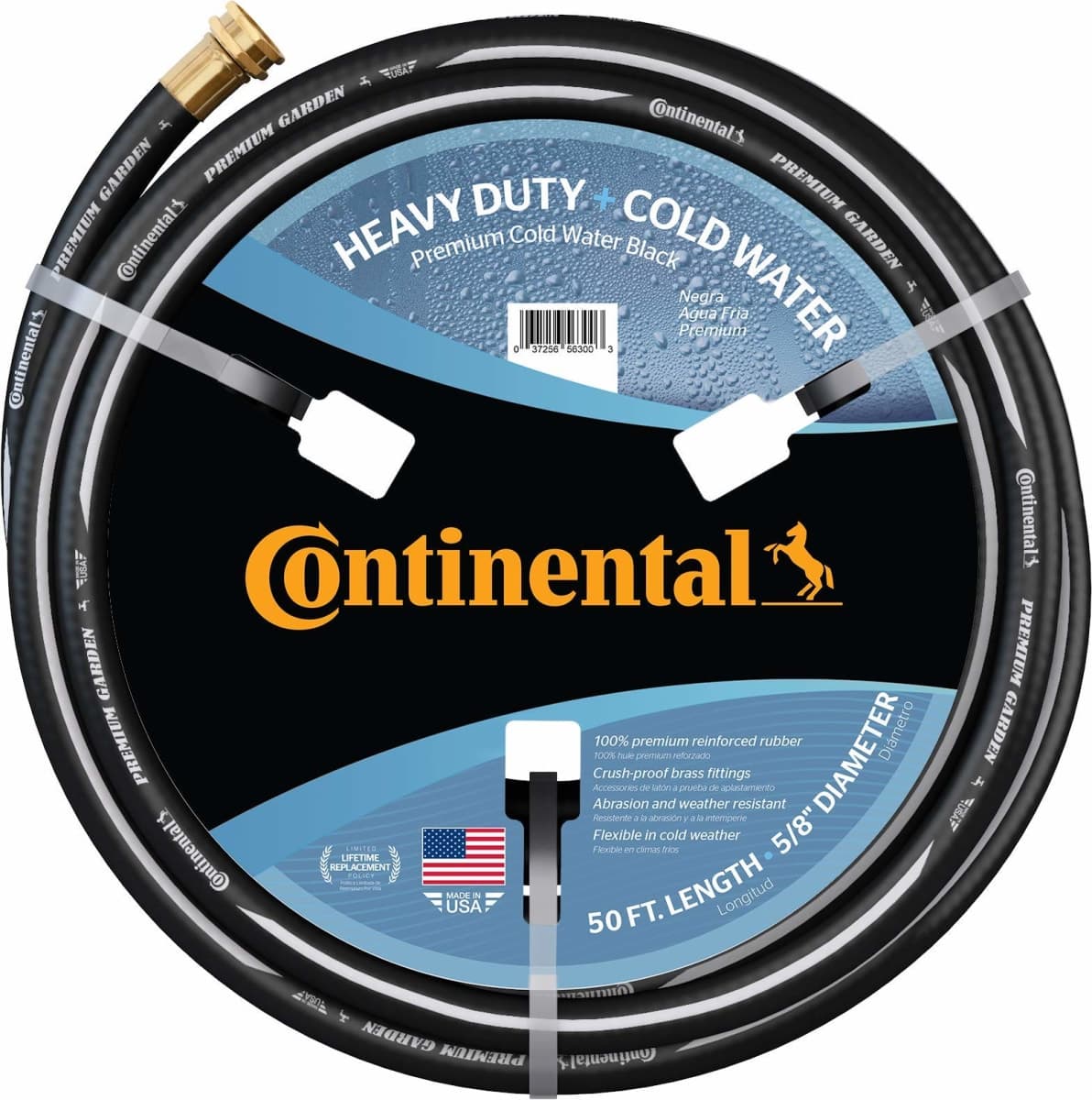 Continental ContiTech 20582671 Heavy Duty Cold Water Premium Rubber Hose, 5/8" ID, 50', MxF Brass 5/8" NPT Threads, Rubber, Black — image 1