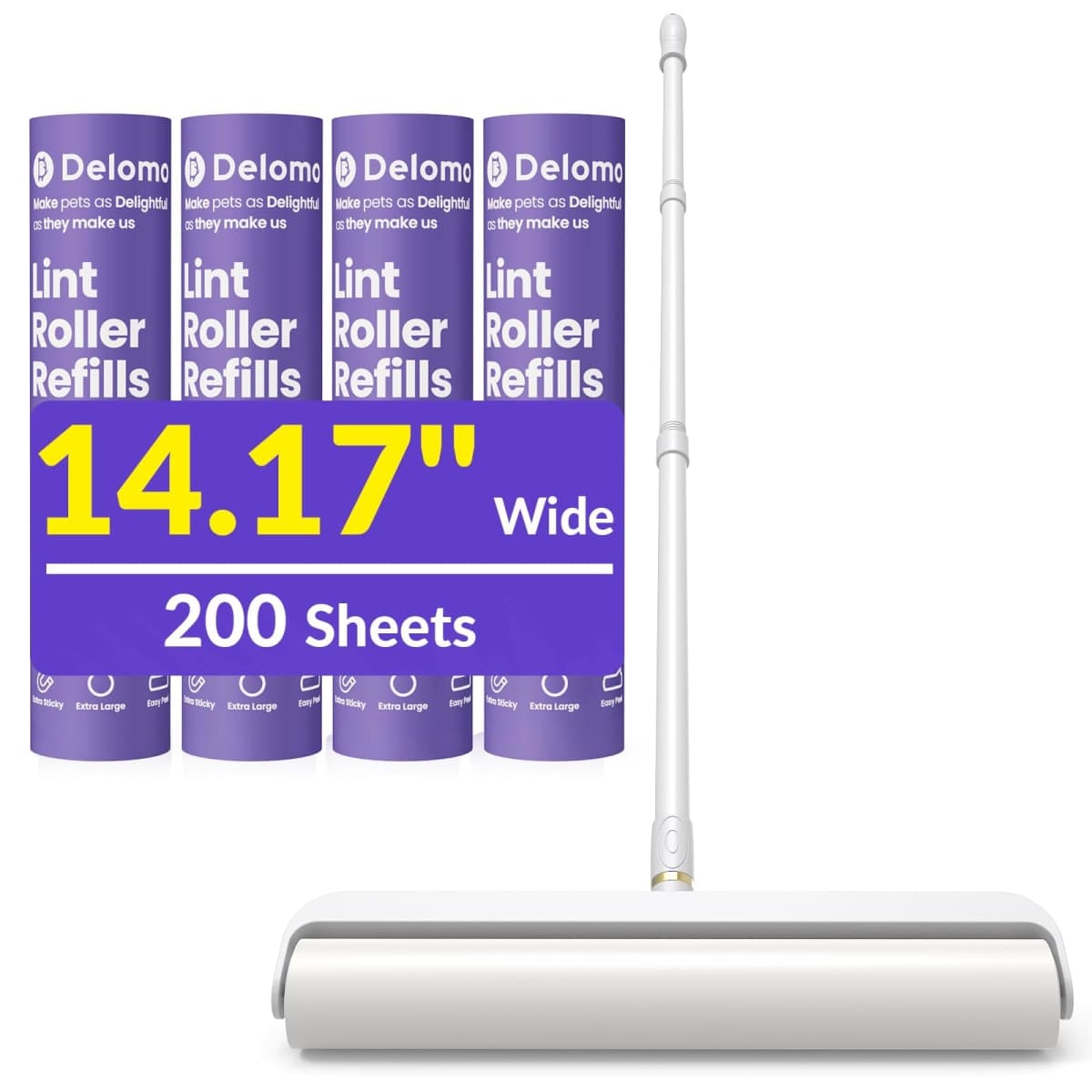 DELOMO 14.17” Large Lint Roller for Pet Hair, Long Handle for Floor, Carpet — image 1