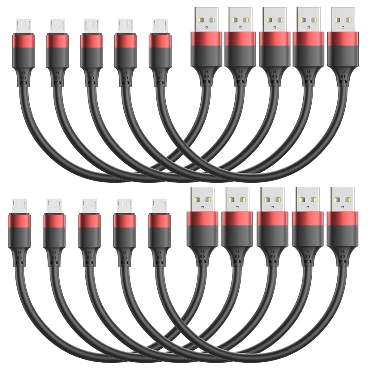 10 Pack Short Micro USB Cables 1ft, Bulk 12 inch Micro USB Cable Pack, Durable USB 2.0 Android Charger Cords for Charging Stations Samsung Galaxy S6 S7 J7 Note 5 LG Kindle Fire Sony PS4 TV Sticks — image 1