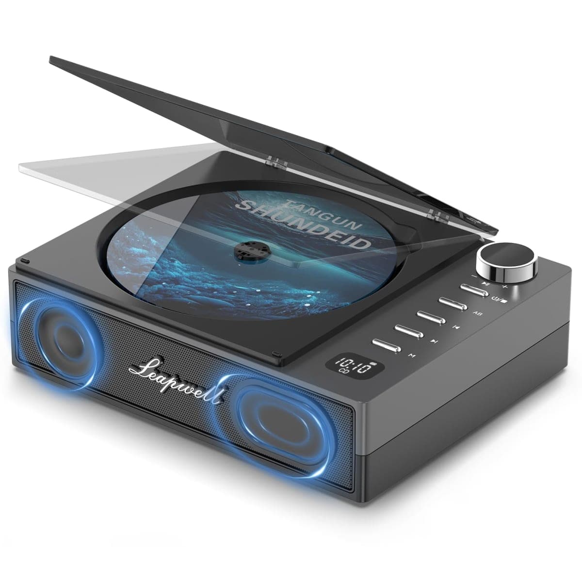 CD Player Portable, Leapwell Portable CD Player with Speakers Bluetooth Rechargeable, Small Compact Retro CD Players for Home, Personal Desktop CD Player with USB FM Black — image 1
