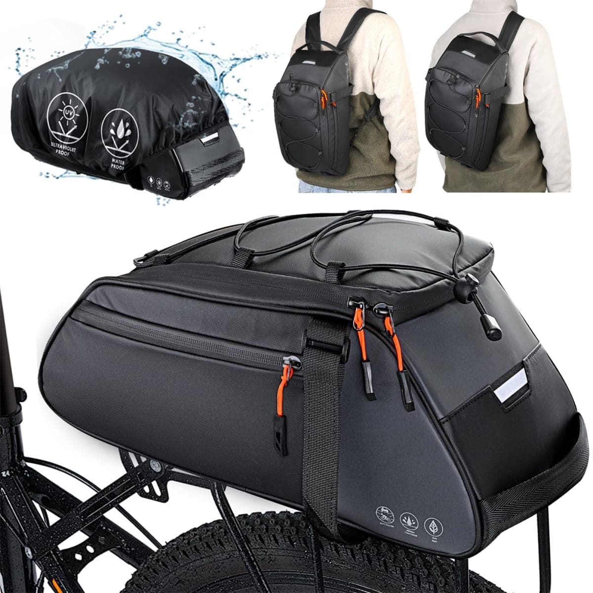 WOTOW Bike Rack Bag Waterproof - 10L Large Capacity Bike Trunk Bag, Reflective Bicycle Saddle Panniers, Cycling Bag Back Seat Storage Cargo Carrier Pouch with Shoulder Strap & Hook (10L) — image 1