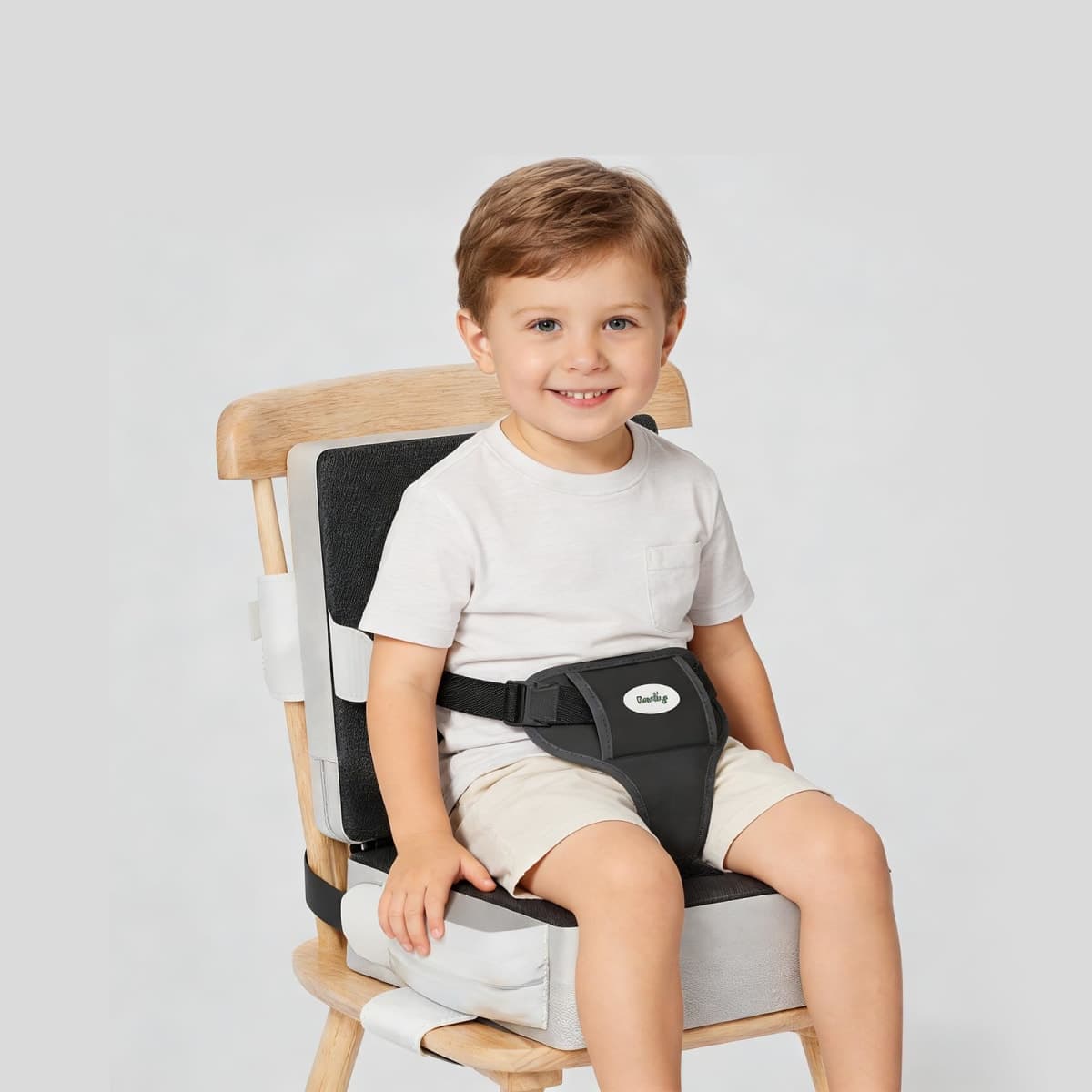 Toddler Booster Seat for Kitchen Chair, Anti-Slip Dining Table Booster Seat w/Backrest & Adjustable Shoulder Straps, Polyester Waterproof & High-Density Foam, Portable Travel Baby Increasing Cushion — image 1