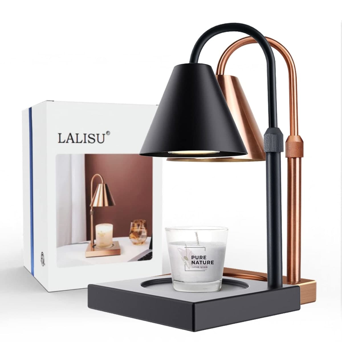 LALISU Candle Warmer Lamp, Stepless Dimming Candle Warmer Lamp with Timer & Dimmer Height Adjustable Compatible with Jars Scented Wax for Home Decor (Metal Base-Black) — image 1