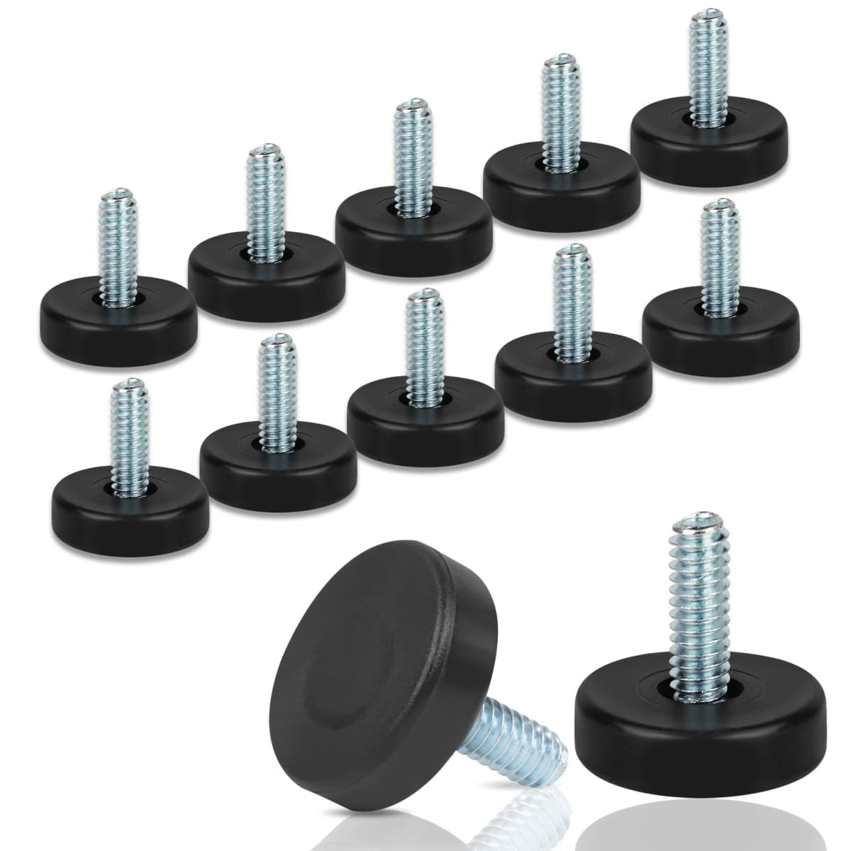 1/4" Thread Furniture Feet Levelers, 12 PCS Adjustable Furniture Feet Threaded Screw in, Leveling Feet Screw On Furniture Glide Leveling for Table, Cabinets, Chairs, Stool Legs — image 1