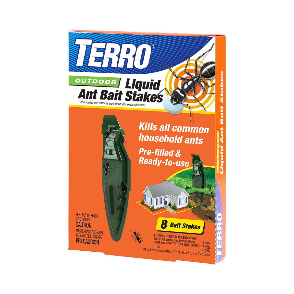 TERRO Liquid Ant Baits - T1813 - Outdoor Ready-to-Use Terro Traps, Kills Household Ants, 8 Bait Stakes — image 1