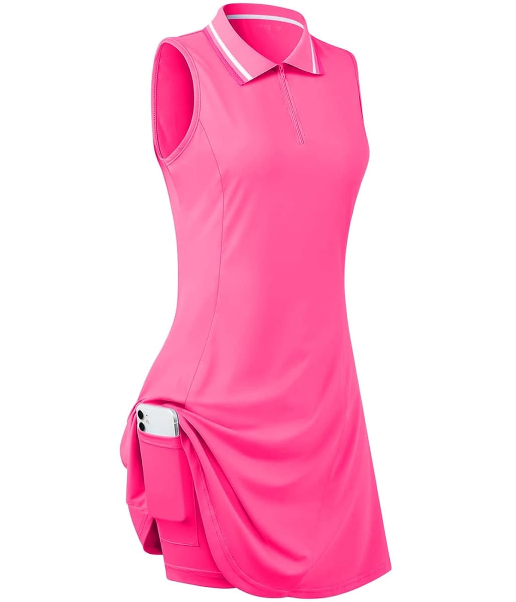 FREEYE Womens Sleeveless Golf Tennis Dresses with Inner Shorts&Pockets for Workout Exercise, Pink, Large — image 1