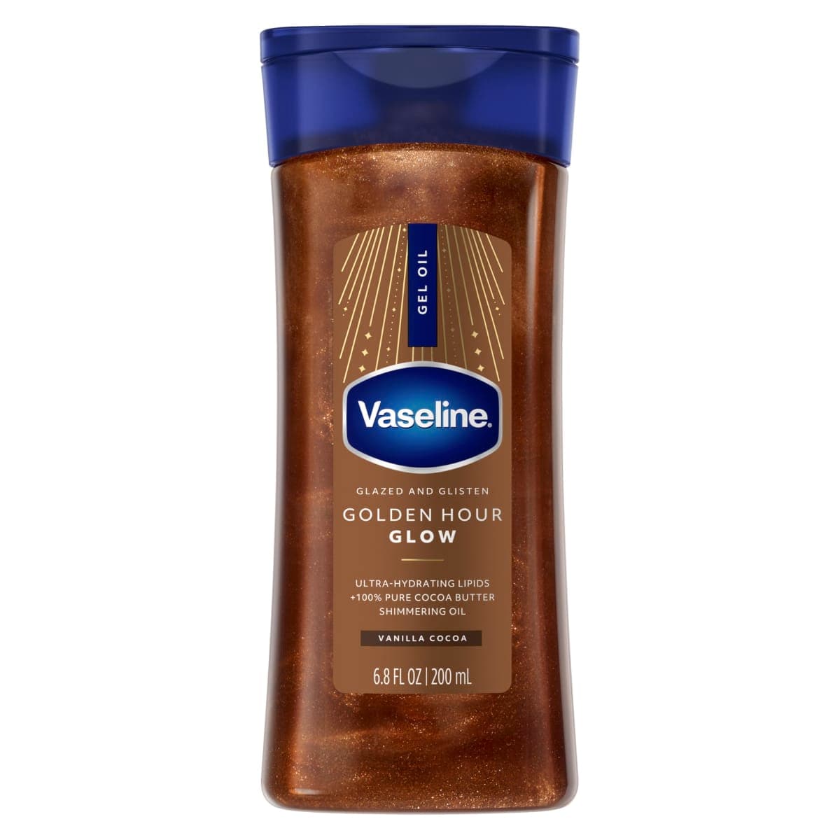 Vaseline Glazed and Glisten Golden Hour Body Gel Oil Glow Vanilla Cocoa Shimmering with Ultra-Hydrating Lipids and 100% Pure Cocoa Butter, 6.8 Oz — image 1