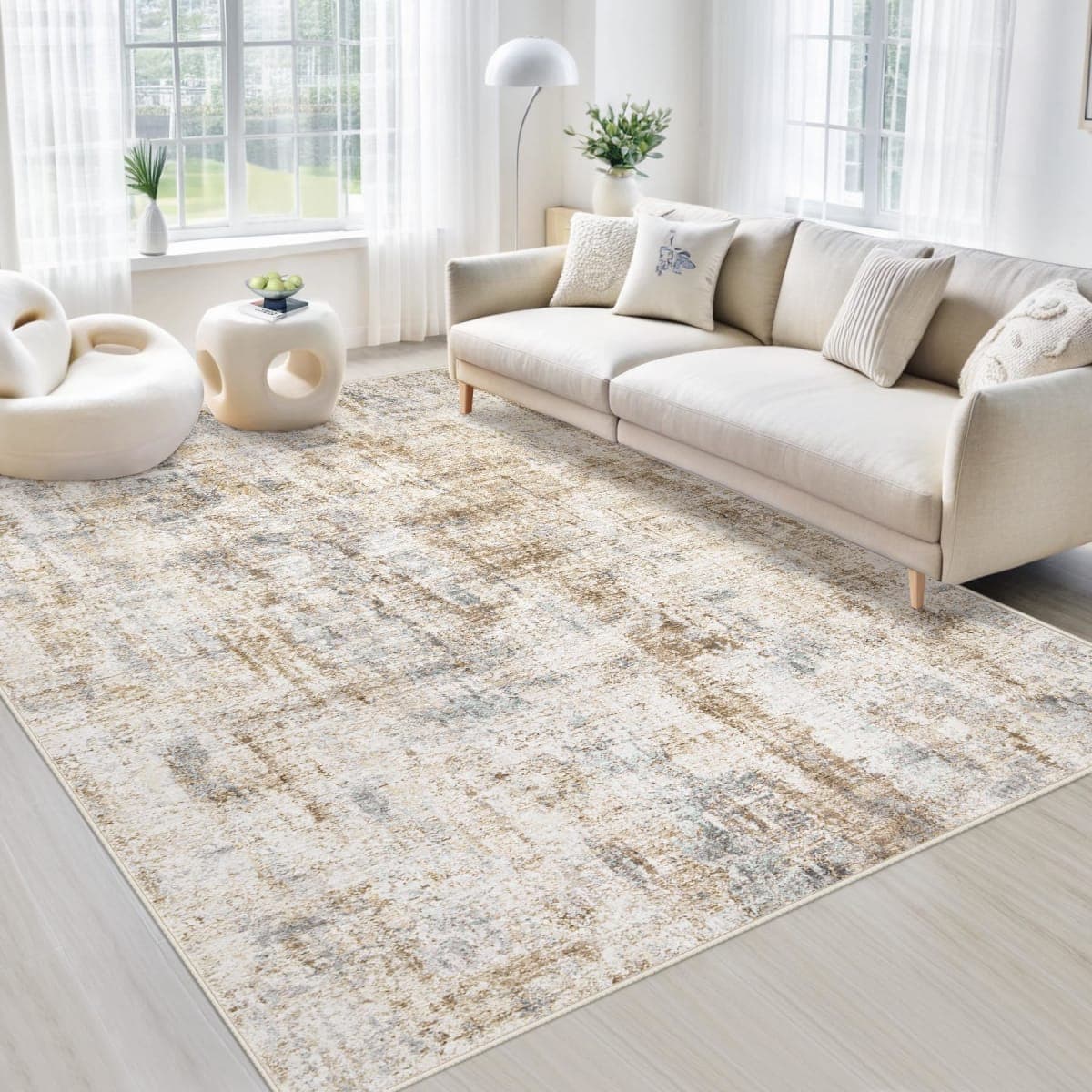 Area Rugs 5x7 Living Room: Washable Rug Modern Abstract Rugs Soft Non Slip Neutral Rug Stain Resistant Indoor Carpet for Bedroom Kitchen Dining Room Nursery Home Office Rugs(Blue Brown,5'x7') — image 1