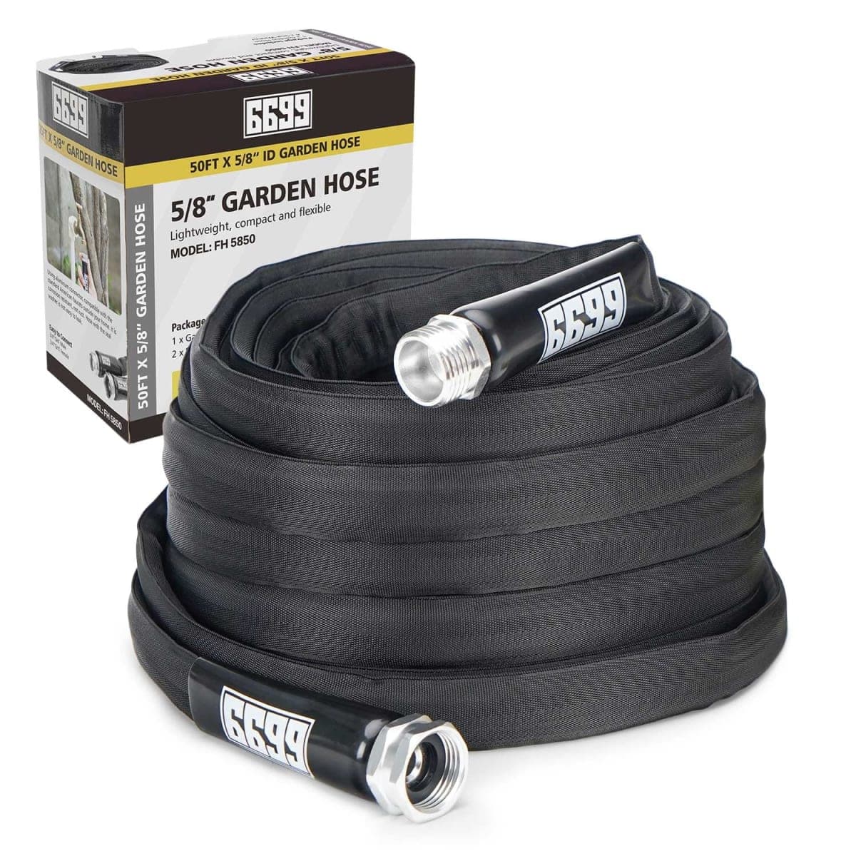 6699 Garden Hose 50FT x 5/8” Flexible Lightweight Garden Flat Water Pipe with 3/4”Solid Fittings for Watering Flowers/Lawns Car Wash Pet Washing — image 1