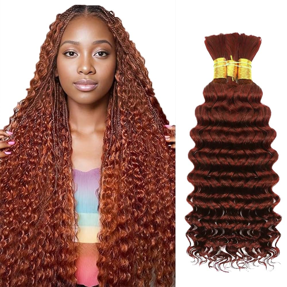 #33 Light Brown Human Hair Braiding Hair For Boho Braids 12 12 12 Inch Brown Deep Wave Bulk Human Hair Unprocessed Brazilian Virgin Hair 3 Bundle 50 Gram Per Bundle No Weft Extensions — image 1