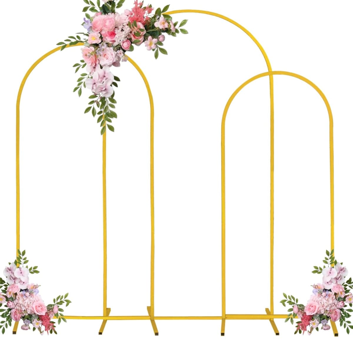 Fivenl Set of 3 Arch Backdrop Stand 7.2FT, 6.6FT, 6FT Gold Wedding Balloon Stand Stable Metal Door Frame for Ceremony Birthday Party Bridal Baby Shower Banquet Decoratio — image 1