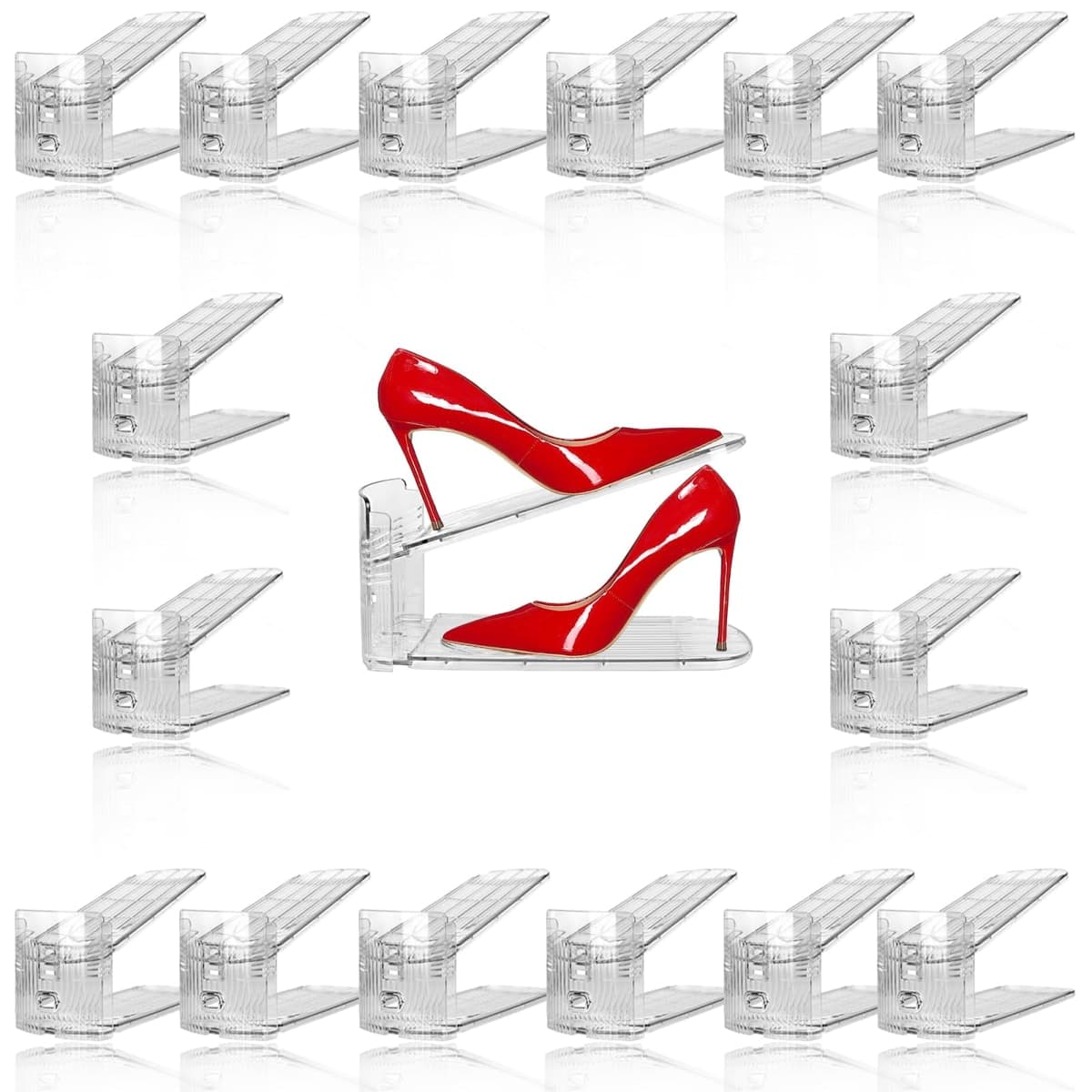 20 Pack Clear Shoe Slots Organizer - Adjustable Height 3.7''to 7.7'' Shoe stackers for a pair of shoes ,Shoe rack storage shoe space saver 50%,Easy to assemble shoe hold shoe organizer for cloest — image 1
