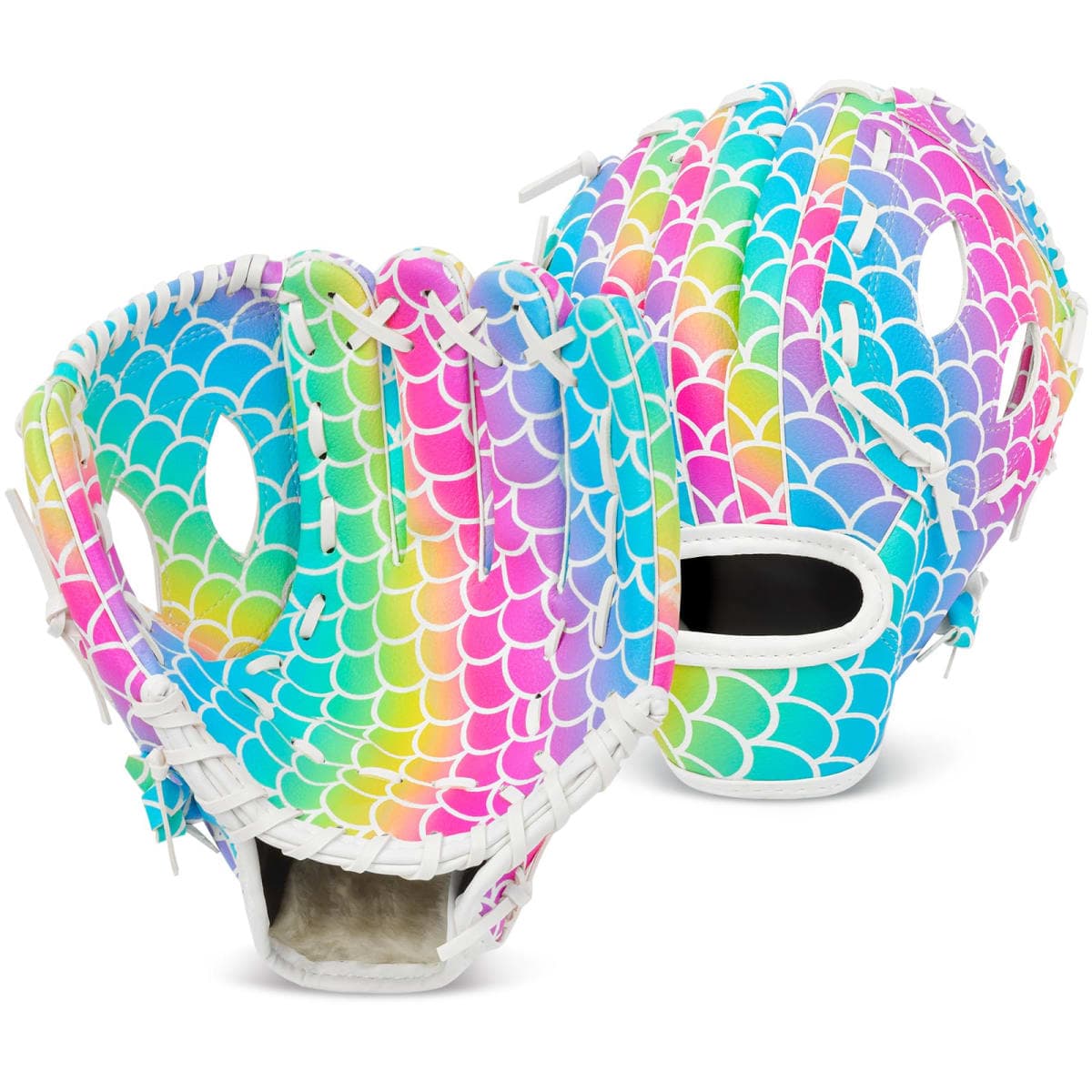 Kids Baseball Glove, Softball Gloves, Kids Girls Toddlers Baseball Softball Mitt, 9''-10.5'' T-Ball Glove for Training and Beginner Play, Left Hand Glove, Right Hand Throw (Rainbow Mermaid, 10.5in) — image 1