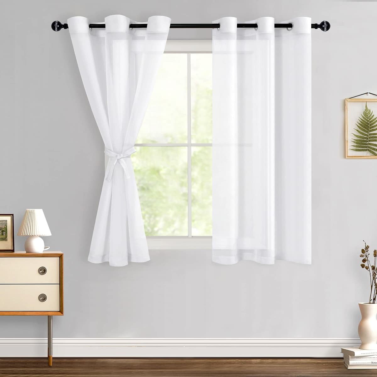 Hiasan White Sheer Curtains with Tiebacks, Light Filtering Voile Textured Drapes Extra Long Grommet Window Curtains for Bedroom, Living Room, Patio Door, W52 x L120, Set of 2 Panels — image 1