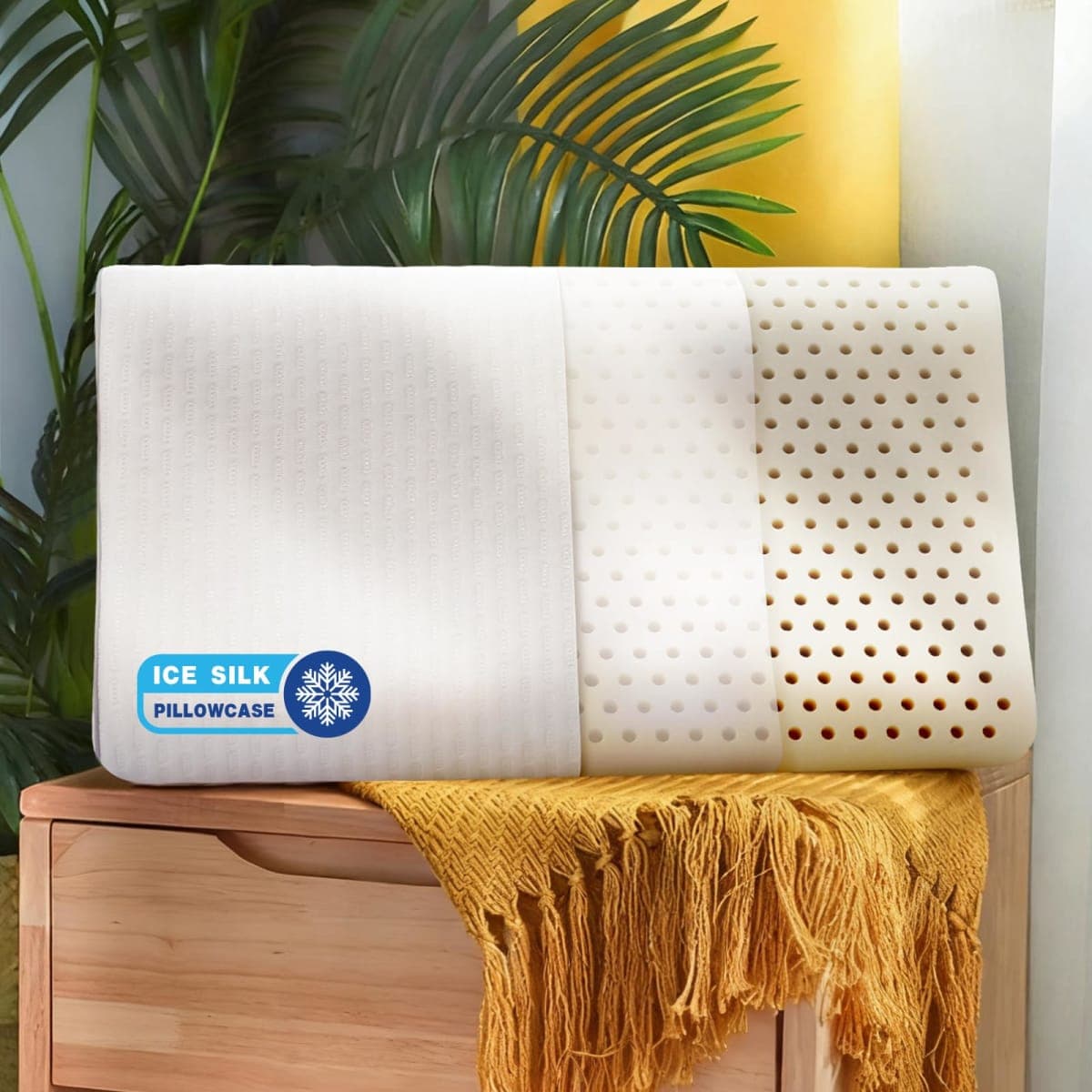 slegox Latex Pillow, Medium Soft Latex Foam Pillow for Sleeping with Removable Cotton Inner Cover, Side and Stomach Sleepers, Helps Relieve Pressure — image 1