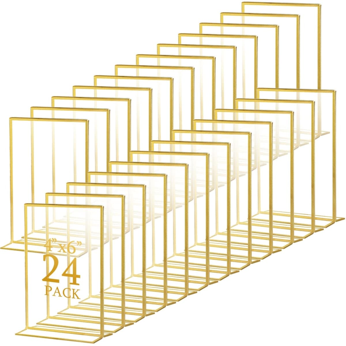 Hoteam 24 Pack 4 x 6 Clear Acrylic Sign Holder with Gold Borders, Gold Picture Frame, Double Sided Wedding Table Number, Acrylic Menu Stands for Wedding Table, Restaurant Sign, Photos Display — image 1