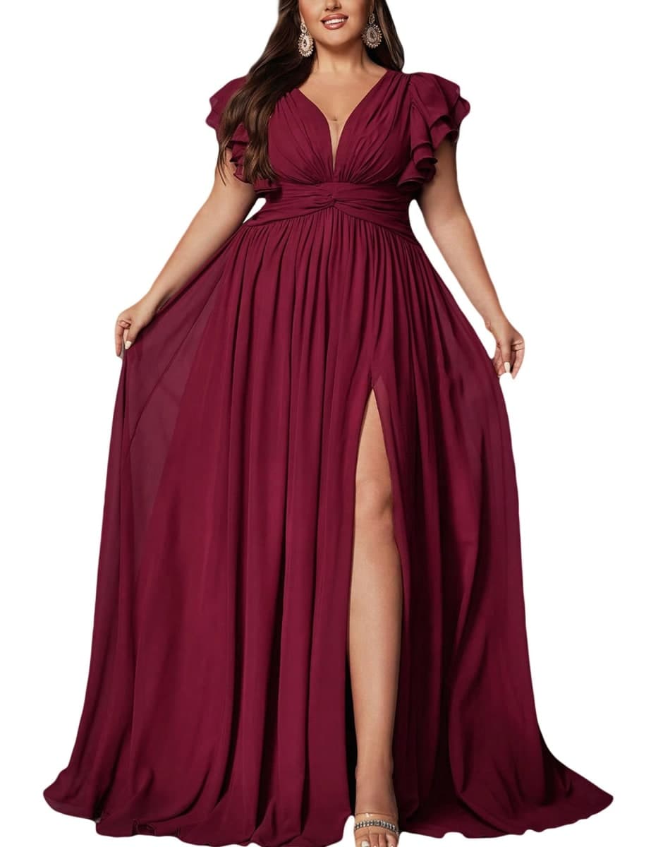 VOUIAO Women Plus Size Bridesmaid Dresses A Line Wedding Guest Formal Gown, #1 Burgundy, X-Large — image 1