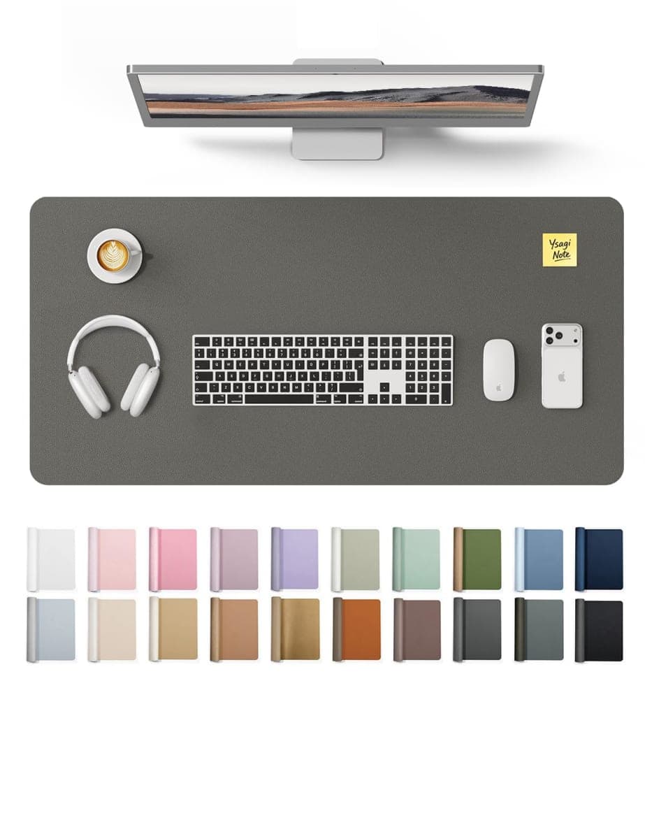 YSAGi Leather Desk Pad Protector, Office Desk Mat, Large Mouse Pad, Non-Slip PU Leather Desk Blotter, Laptop Desk Pad, Waterproof Desk Writing Pad for Office and Home (Dark Grey, 31.5" x 15.8") — image 1