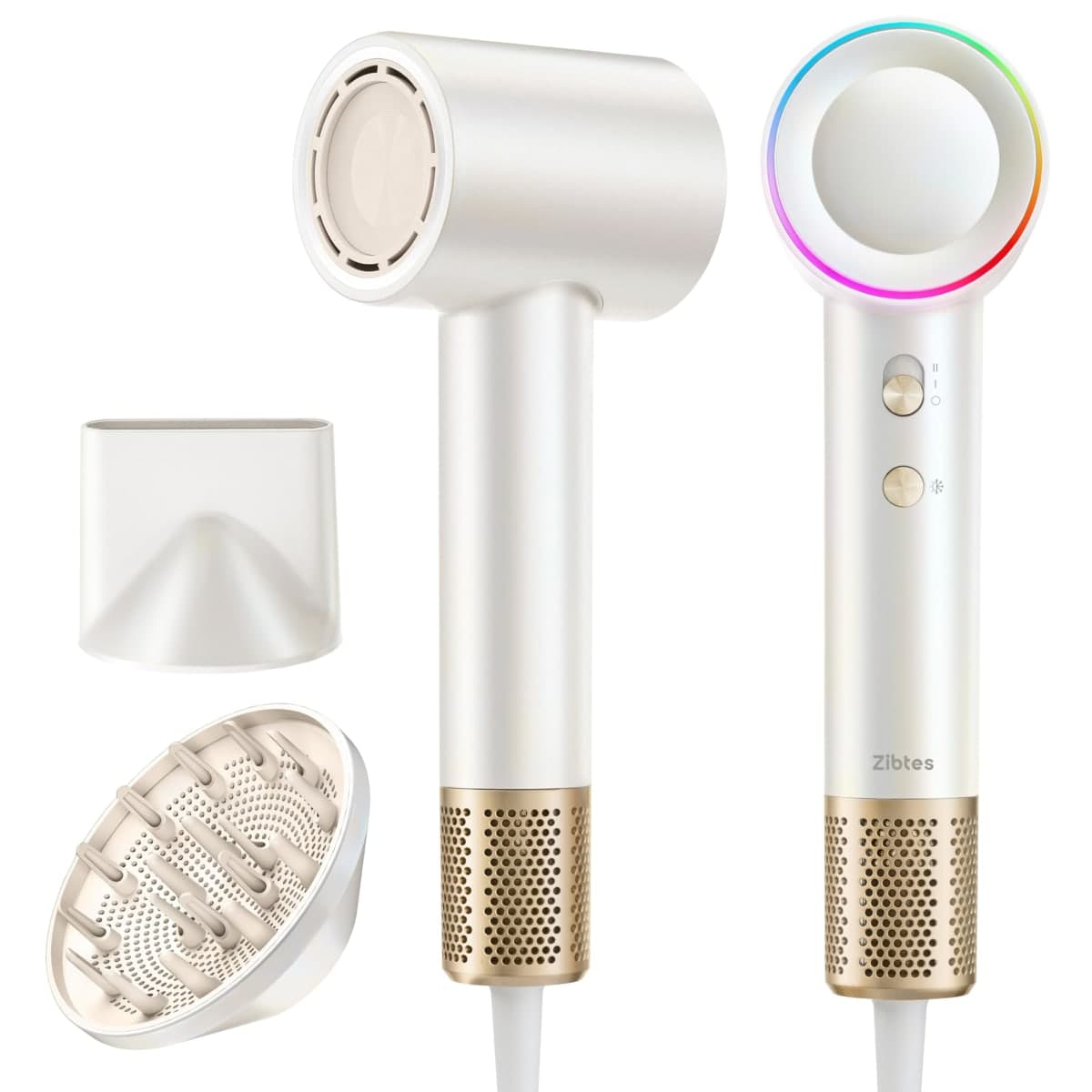 Zibtes High-Speed Hair Dryer with Diffuser, Ionic Blow Dryer (White) — image 1