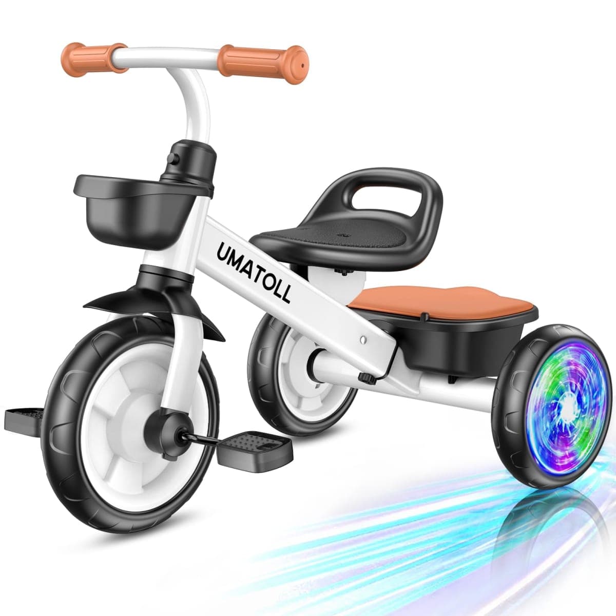 Umatoll Tricycle for Toddlers 2-5 Year Old, Ajustable Toddler Bike Outdoor Toys, Birthday Gift for Boy Age 2-4, Trike with Light up Wheels (White) — image 1