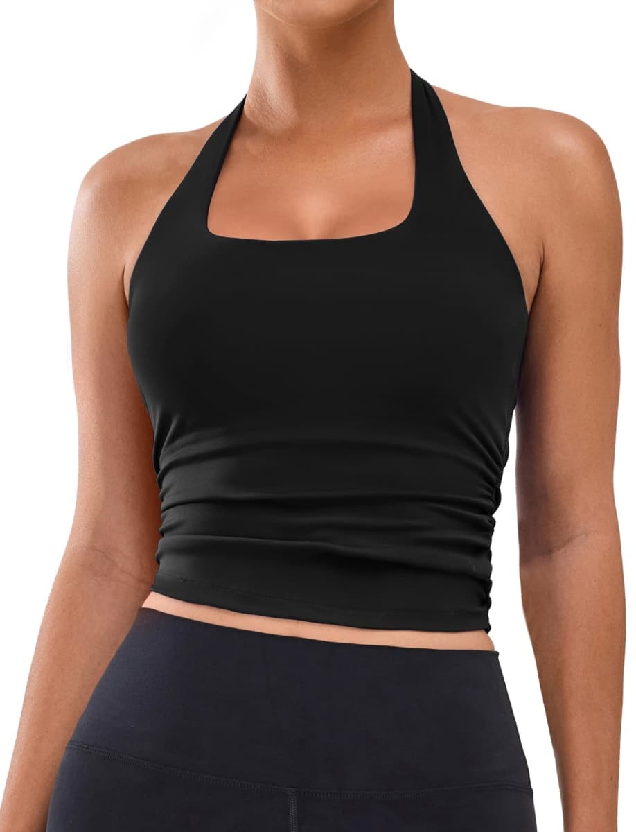 BMJL Womens Halter Tank Tops Workout Sports Bras Summer Trendy Backless Going Out Clothing 2025, Black, Large — image 1