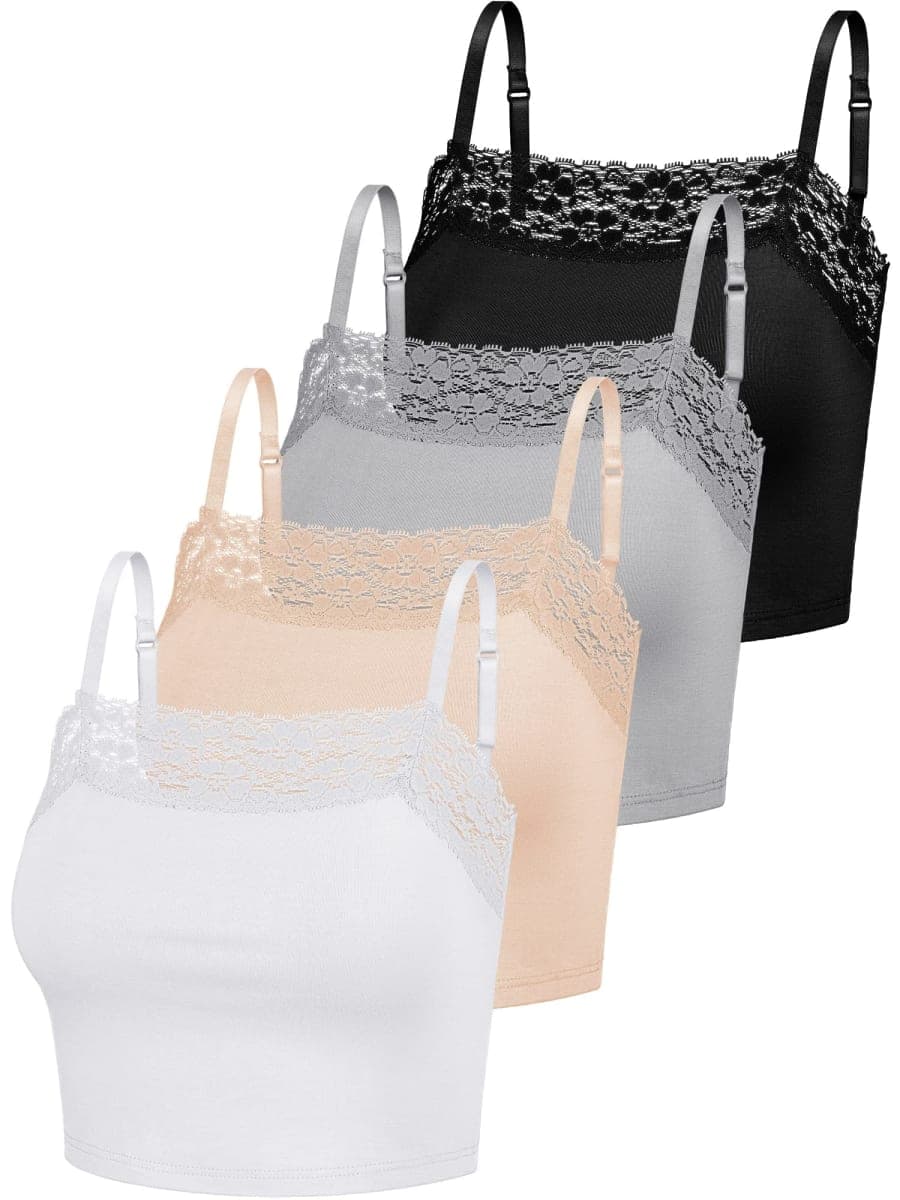 Bencailor 4 Pcs Women's Lace Cami Top Bralette Spaghetti Strap Tank Top Cleavage Cover Camisole Crop Bandeau(M,Black, Gray, Beige, White) — image 1