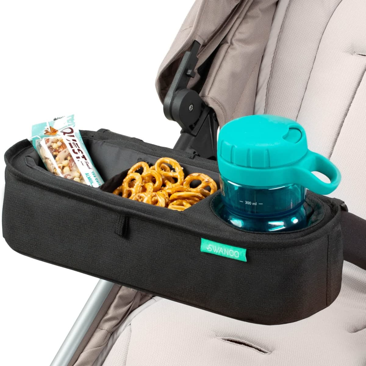 Universal Stroller Tray With Insulated Sippy Cup Holder - Upgraded Rigid Frame Stays Upright - Exclusive Non-Slip Straps Firmly Grip Bar - Snack Tray Attachment — image 1
