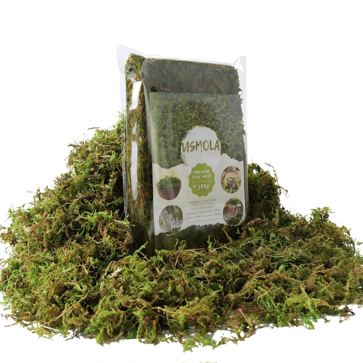 USMOLA Fake Green Moss for Potted Plants, 4OZ Artificial Moss for DIY Crafts, Faux Moss for Table Centerpieces Fairy Garden Decor (Fresh Green 140gr) — image 1
