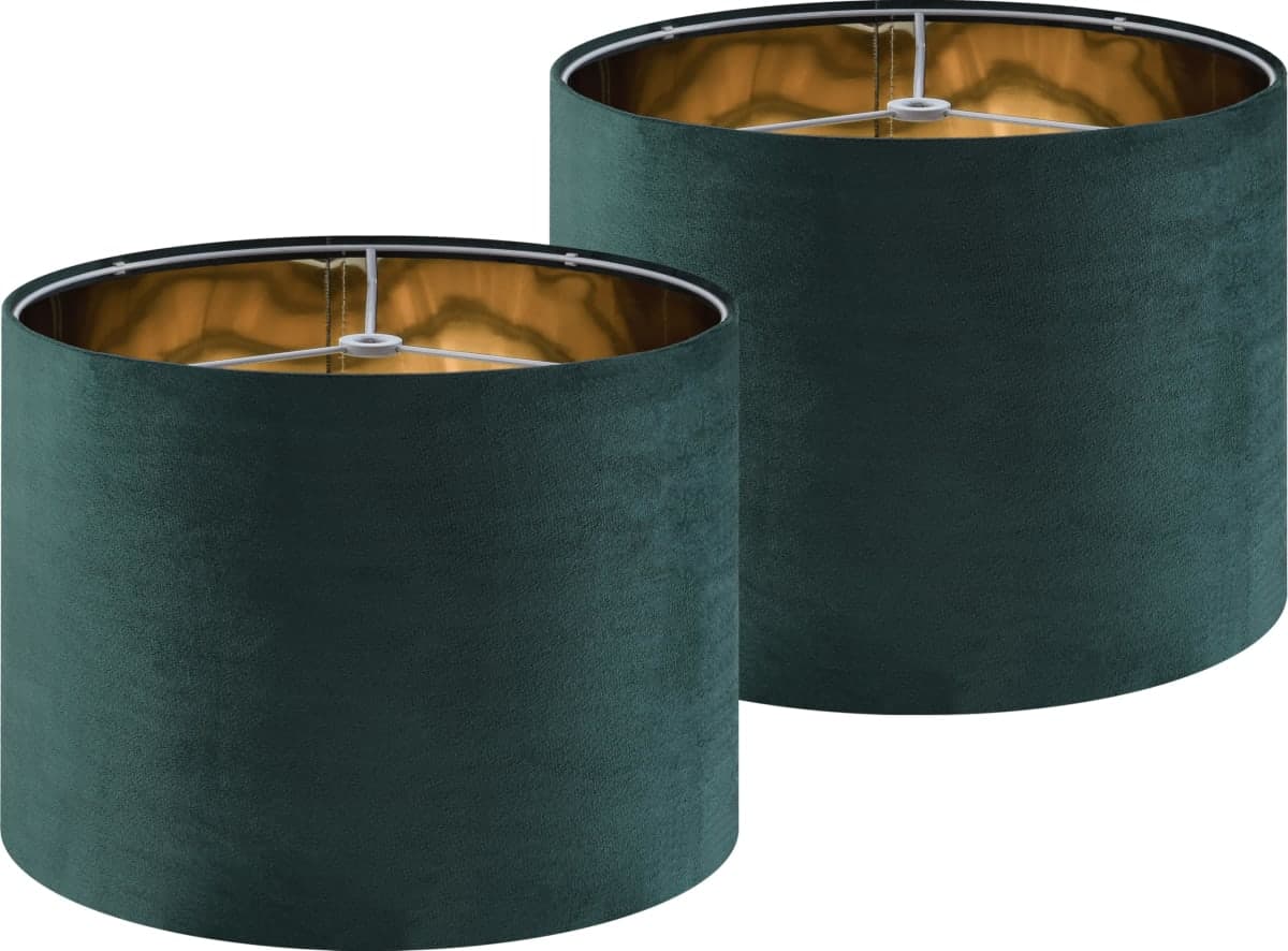 Green Velvet Lampshades Set of 2 Large Drum Lamp Shade 16" Top x 16" Bottom x 12" High (Spider) Modern Lamp Shade - Ideal for Table & Floor Lamps - Lampshades Replacement - By GO&SO — image 1