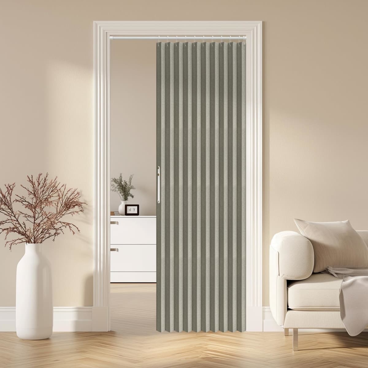 AJAZZ 100% Blackout Accordion Door Magnetic Door Curtain Folding Closet Doors Curtain Invisible Applicable Bedroom Room Living Room Doorway (Grey 42" W x 78" L 1 Panel — image 1