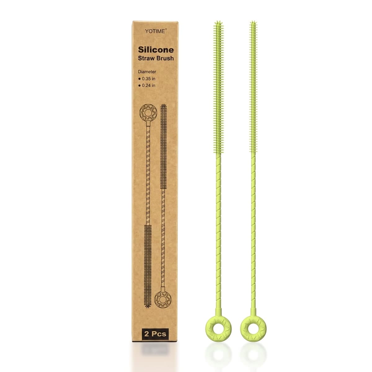 YOTIME Silicone Straw Cleaner Brush, 2 Pcs Reusable Straw Brush(6mm+9mm) for Cleaning Narrow & Wide Straws, Tumblers, Blue — image 1