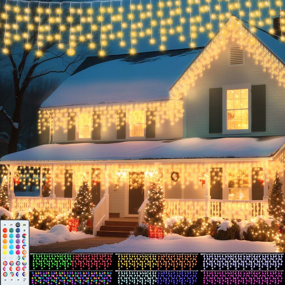 Pooqla 35 Colors Icicle Lights for Outside, 39FT Icicle Christmas Lights — image 1