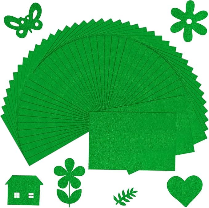 CHRORINE 50 Pcs Assorted Color Felt Fabric Sheets 8" x 12" Soft Felt Fabric Sheet for Crafts DIY Sewing Squares Nonwoven Patchwork (Green) — image 1
