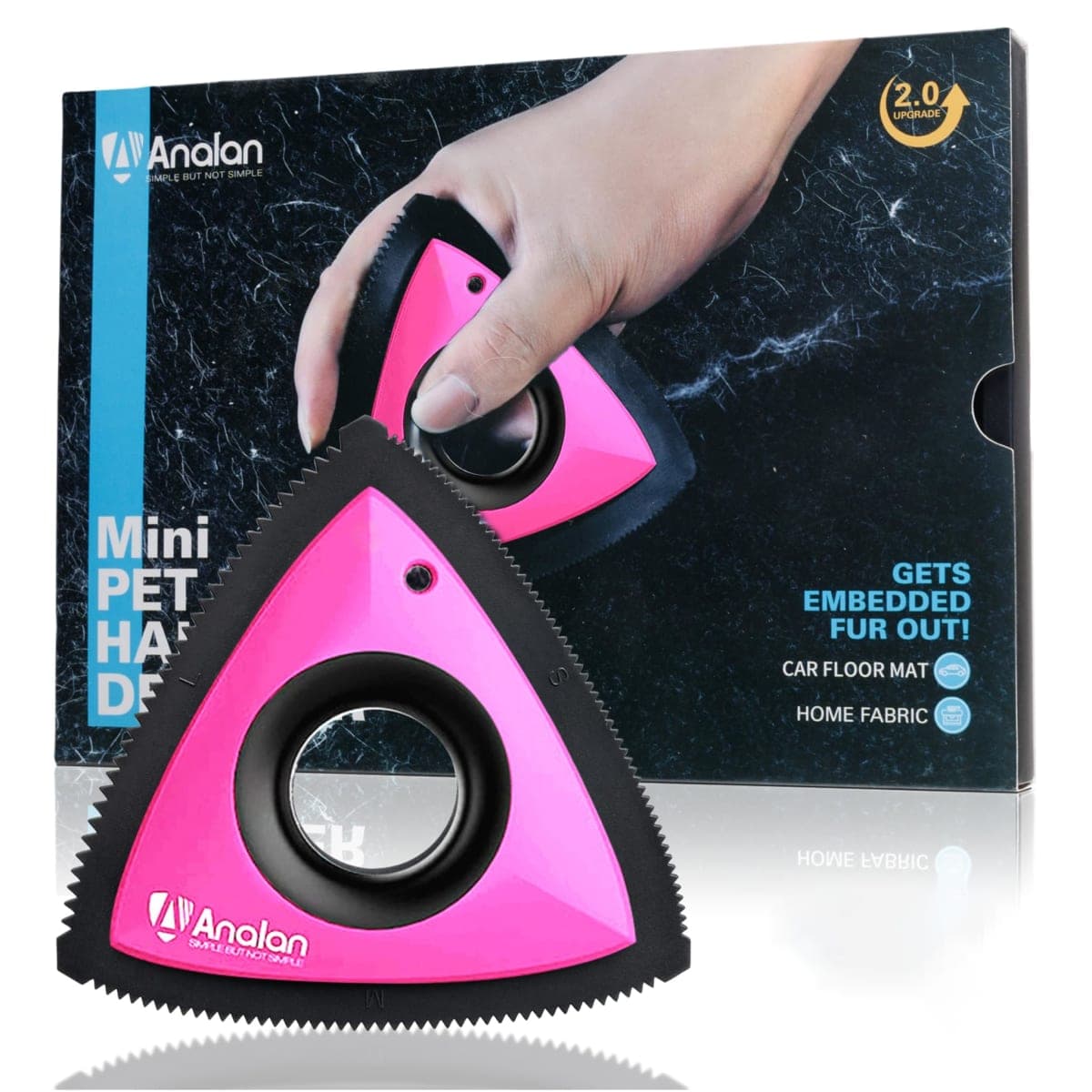 Analan Mini Pet Hair Remover for Car Detailing Supplies, Carpet Dog Hair Remover for Car Interior, Triangle Dog Hair Remover for Auto Detailing, Couch, Furniture, Lint, Carpet (Pink)