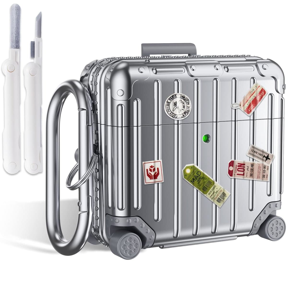 KOREDA Compatible with AirPods 4 Case Cover, Funny Suitcase Design Case for Airpods 4th Generation 2024, Cute Fashion Protective Hard Case with Cleaner Kit & Keychain (Silver) — image 1