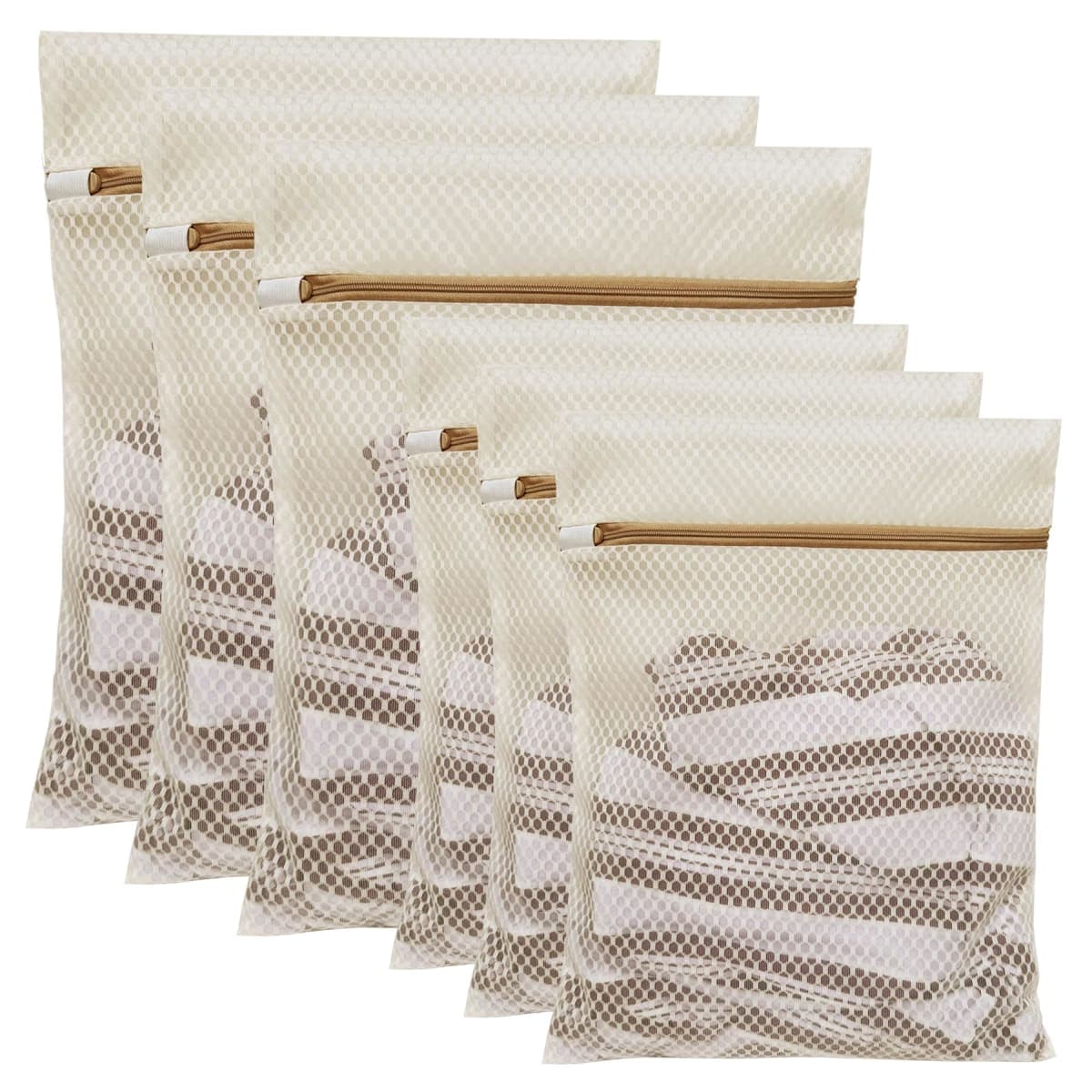 6 Pack Laundry Bag, Durable Honeycomb Mesh Laundry Bags Suitable for Delicate Clothes Washing (3 Large, 3 Medium) Beige — image 1