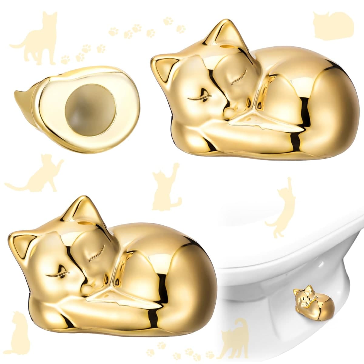 Wonderjune 2 Pack Toilet Bolt Caps Decorative Cat Toilet Bolt Screw Cover Caps Ceramic Cute Bathroom Decor Fun Themed Gadgets Replacement Parts (Gold) — image 1