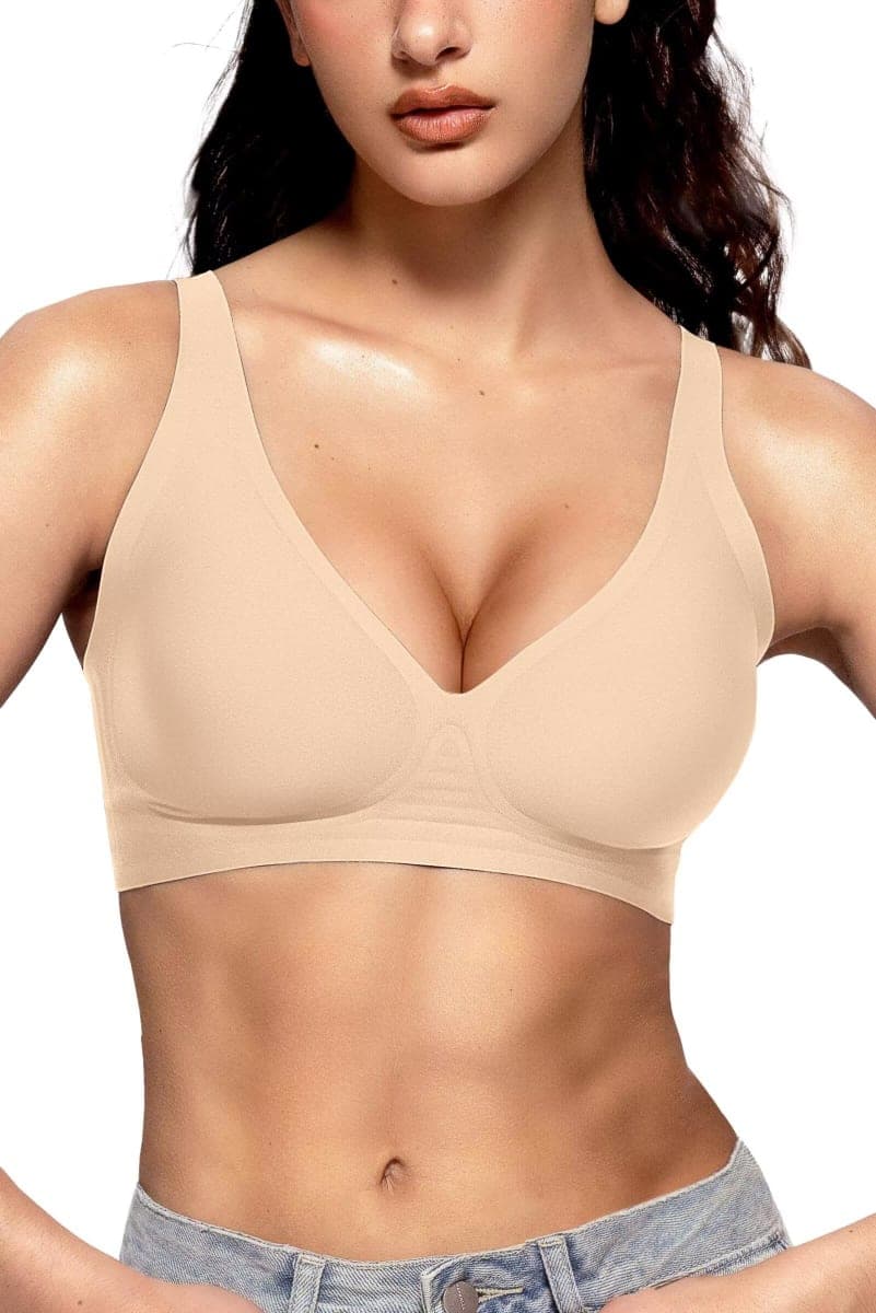 Vertvie Wireless Jelly Bras Push Up Plunge Seamless Supportive, Sand, Small Plus — image 1