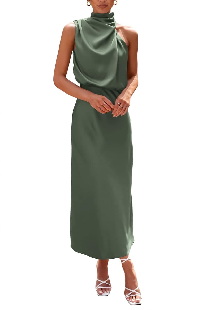 PRETTYGARDEN Women's Summer Satin Maxi Cocktail Dress Print Blue,M — image 1