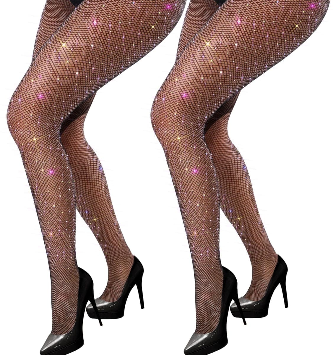 VEBZIN Sparkly Fishnets Stockings High Waist Fishnet Tights for Women — image 1