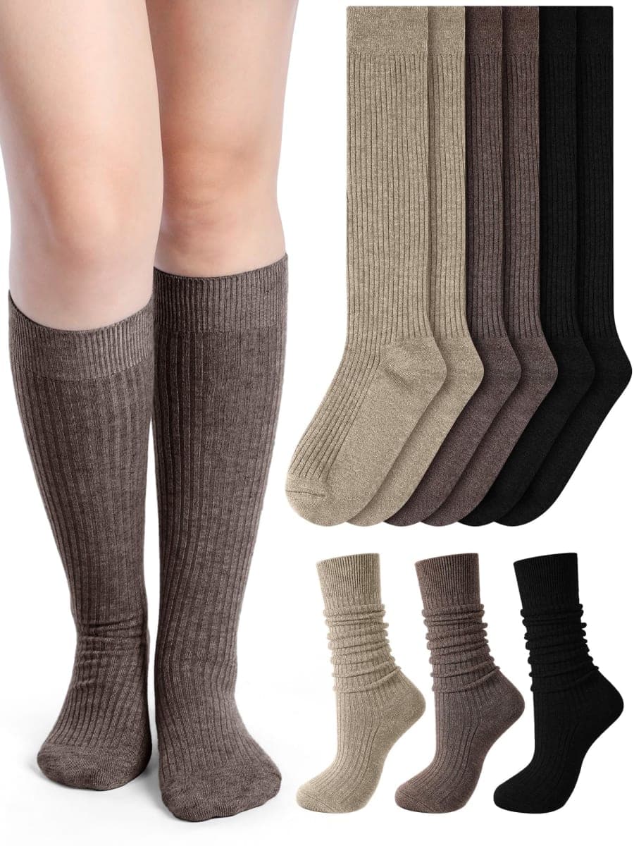 Shihanee 3 Pairs Women Cashmere Cotton Knee High Socks Long Ribbed Knit Slouchy Boot Socks Soft Warm for Women Girls, Dark, One Size — image 1