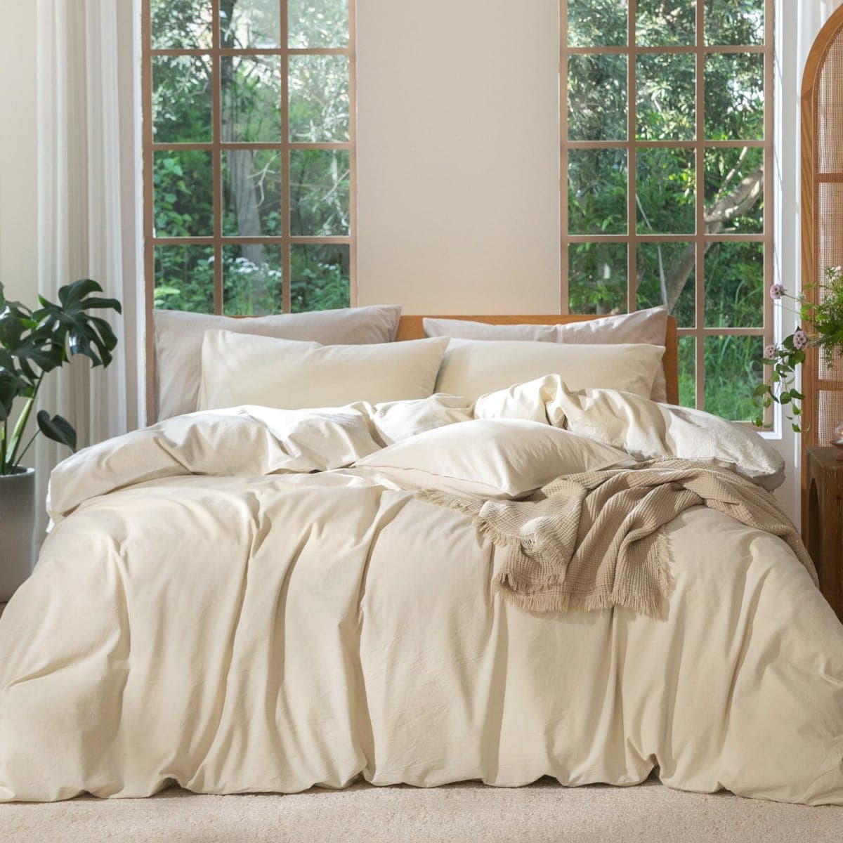 MooMee Duvet Cover Set 100% Washed Cotton Linen Like Queen — image 1
