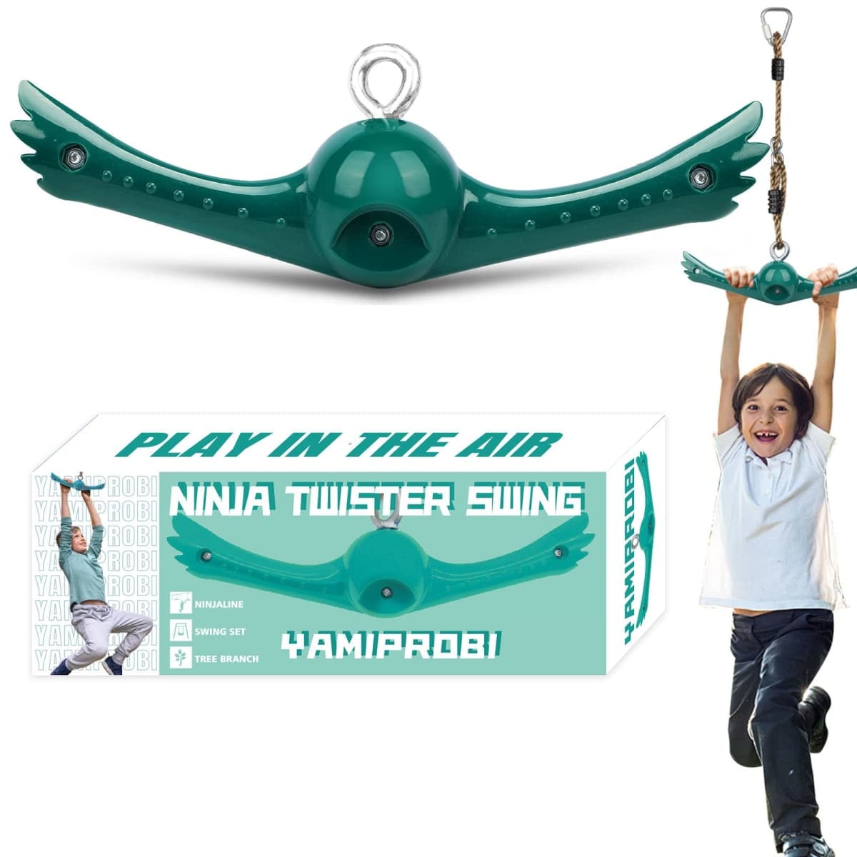 YAMIPROBI Swing Spins Set: 360° Handle Twist-Spin Flips Toy - Slackline Attachments Activate Play Powers - Accessories for Kids' Playground and Backyard Fun, Green — image 1
