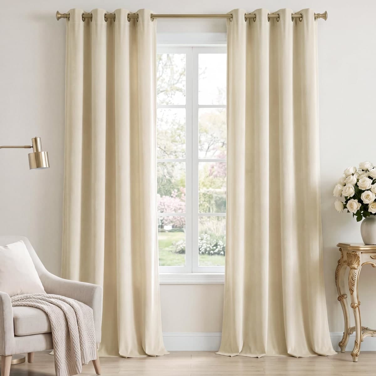 StangH Farmhouse Velvet Curtains 96 inches Long, Beige Curtains & Drapes Light Dimming for Nursery Bedroom Vertical Window Covering Panels Thermal Insulated for Laundry, W52 x L96,2 Panels — image 1