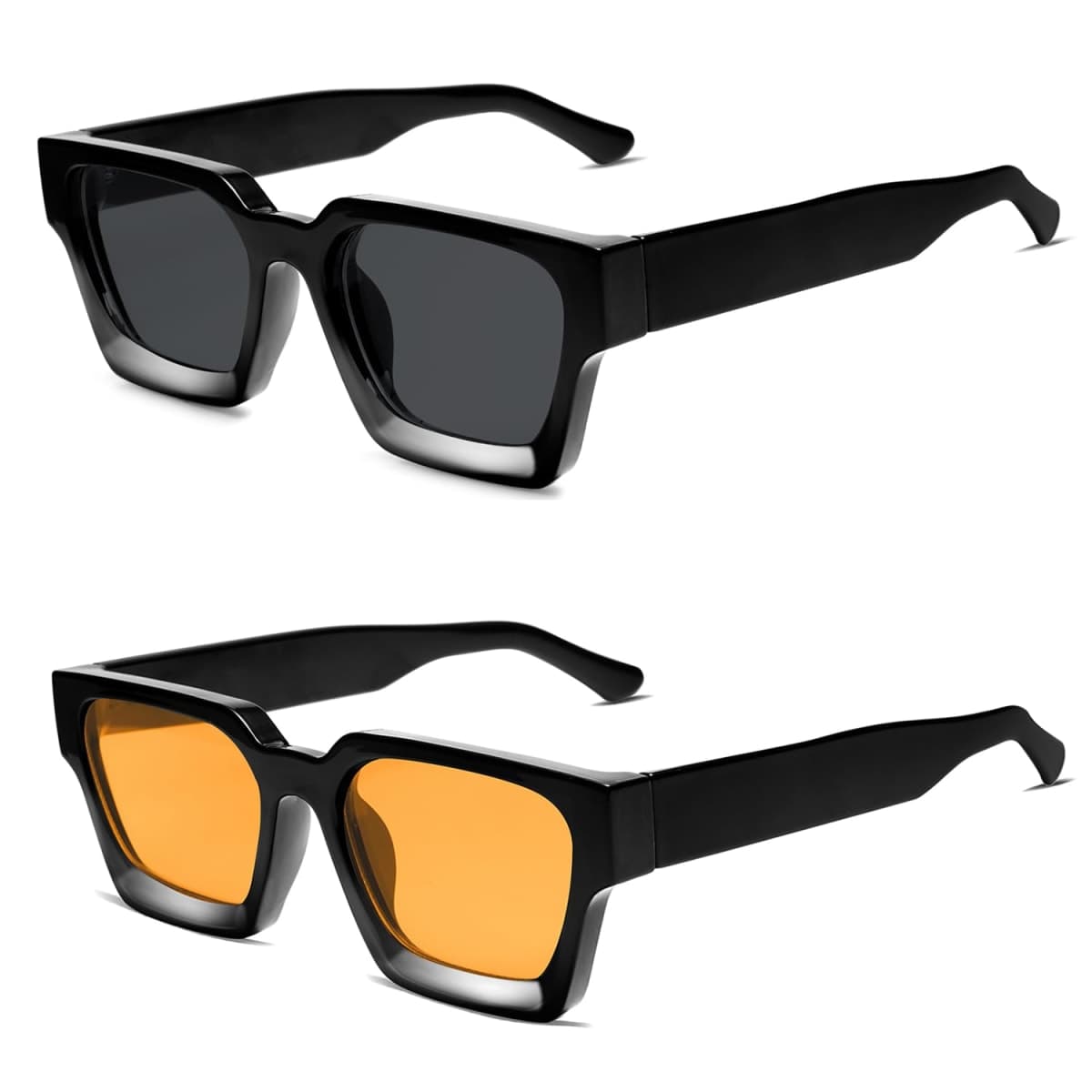 VANLINKER Thick Square Sunglasses for Men Women Retro Chunky Rectangle Shades UV400 Protection VL9731, 2pcs - Balck + Black / Yellow, Medium — image 1