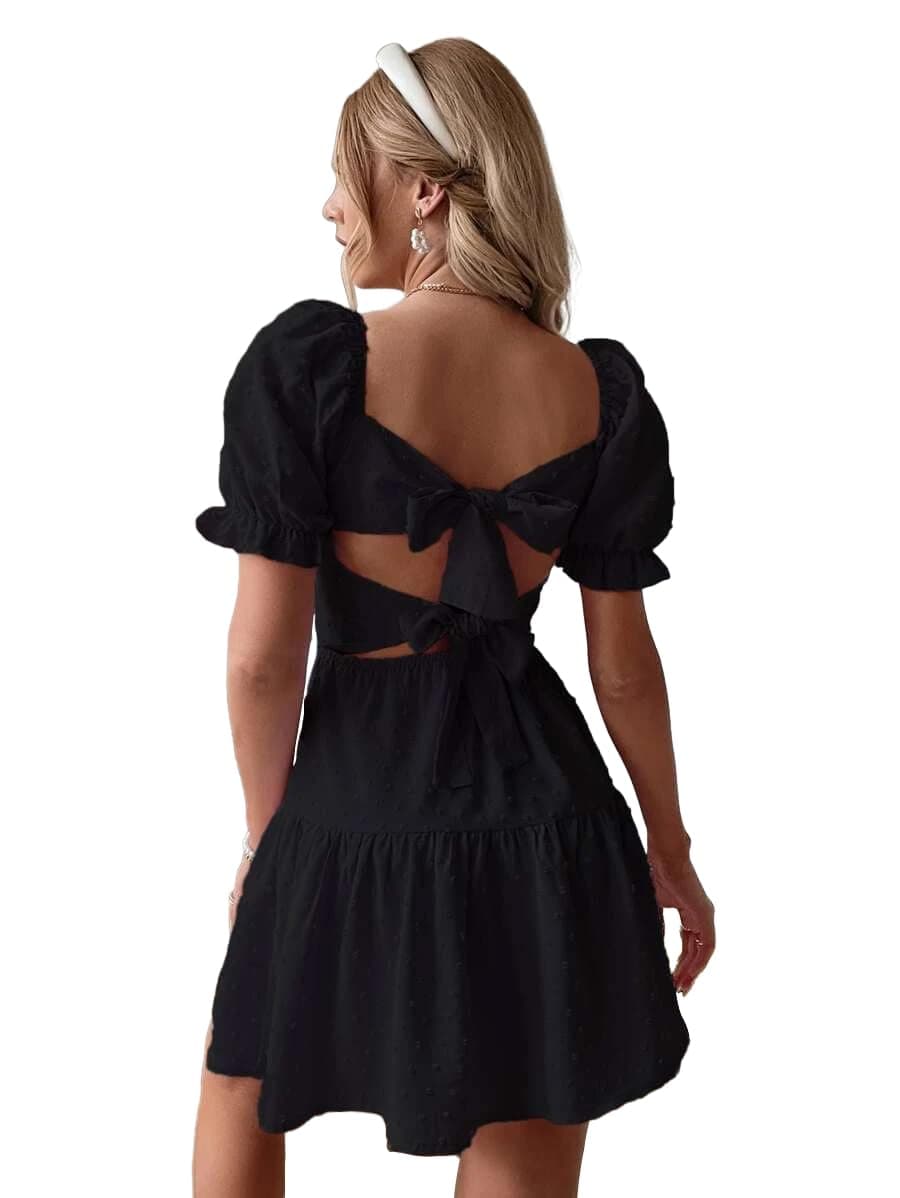 Summer Dresses for Women 2024, Tie Backless Womens Dresses,Swiss Dot Mini Dress,Ruffle Hem Dress,Flowy Casual Dresses, Hot Pink, Large — image 1